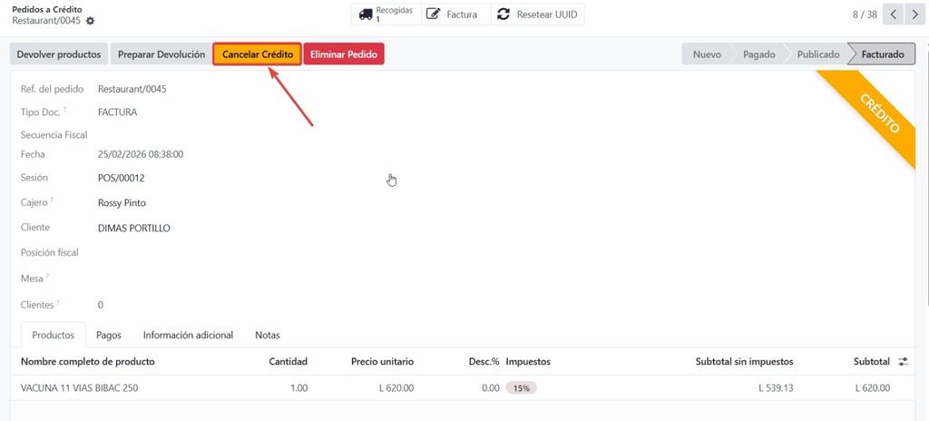 Opción 1: Cancelar el Pedido (Mantiene registro histórico)